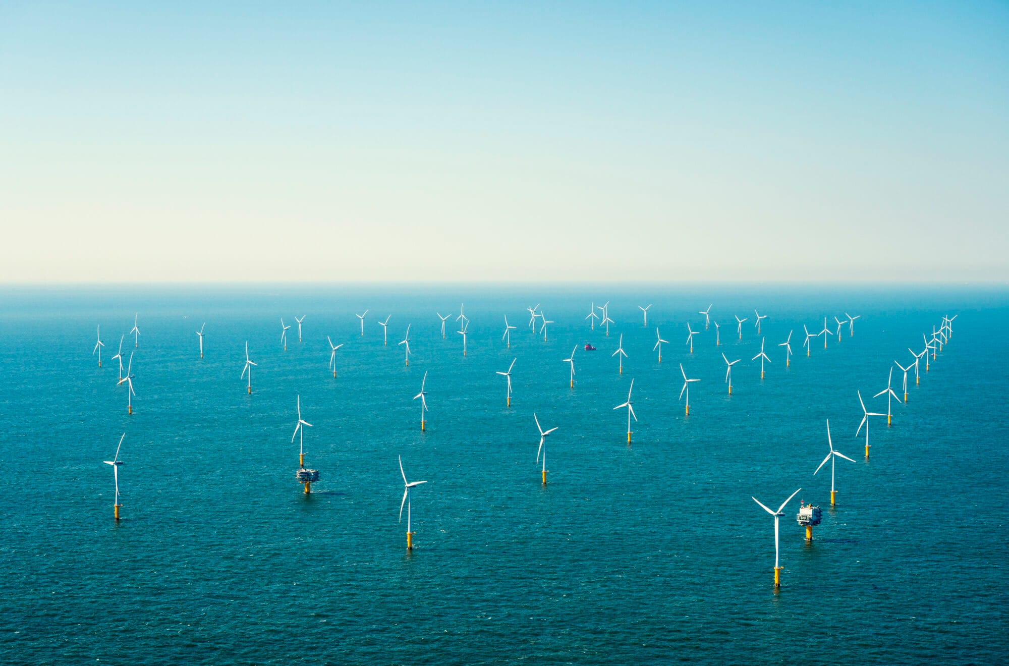 Offshore wind farm in the Borselle windfield, aerial view, Domburg, Zeeland, Netherlands